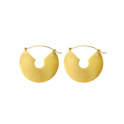 Woman 18K Gold Plated Stainless Steel Round Discs Fan-shape Brush Earring Clip