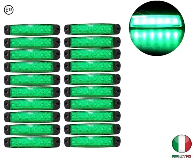 20 Pz 12 Volt 6 LED Luce Ingombro Verde Per Auto Rimorchio Tuning Omologati E13