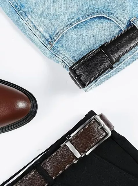 MEN'S RATCHET BELTS Leather Comfort Adjustable Click Belt With Slide ...