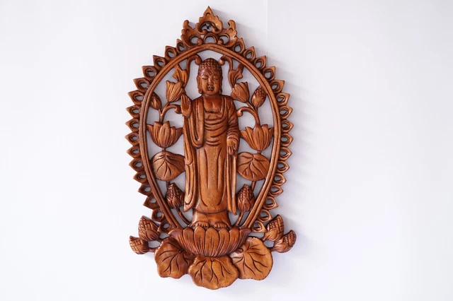 Buddha Panel Wall Decor 15.7 inch, Buddha Wood Hand Carving, Minimalist Buddha