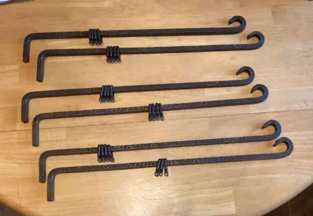 Vintage Art Deco Hammered Wrought Iron Curtain Rod Swing Arms Lot Of 6 Matching