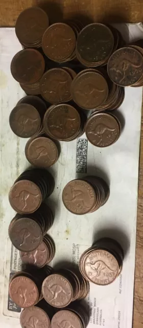 Bulk Australian Pennies copper coins  10 Different Dates  1938-1964