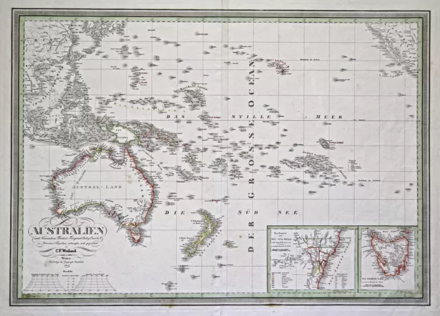 Australien Ozeanien Original Kupferstich Landkarte Weiland 1830