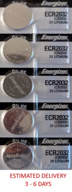 Energizer ECR2032 Genuine Fresh Date CR2032 2032 Lithium 3V Batteries - 5 Pack