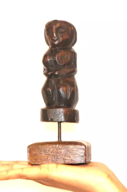 Antik Einzel Holz Handgeschnitzt Trible Mann Statue / Figur Original 11594