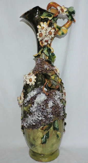 Monumental Majolica  Vase Haviland  or Montigny sur Loing with Flowers lily