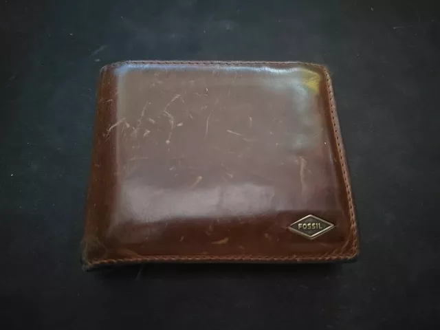 Fossil Mens Trifold Brown Leather Wallet