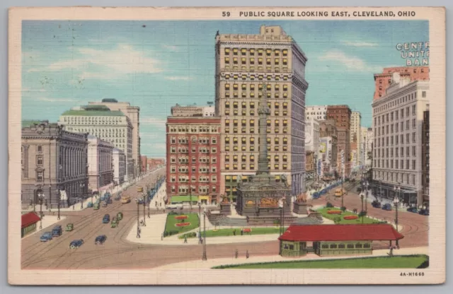Postcard - Public Square Cleveland Ohio City Street View Scene 1936 OH Vintage