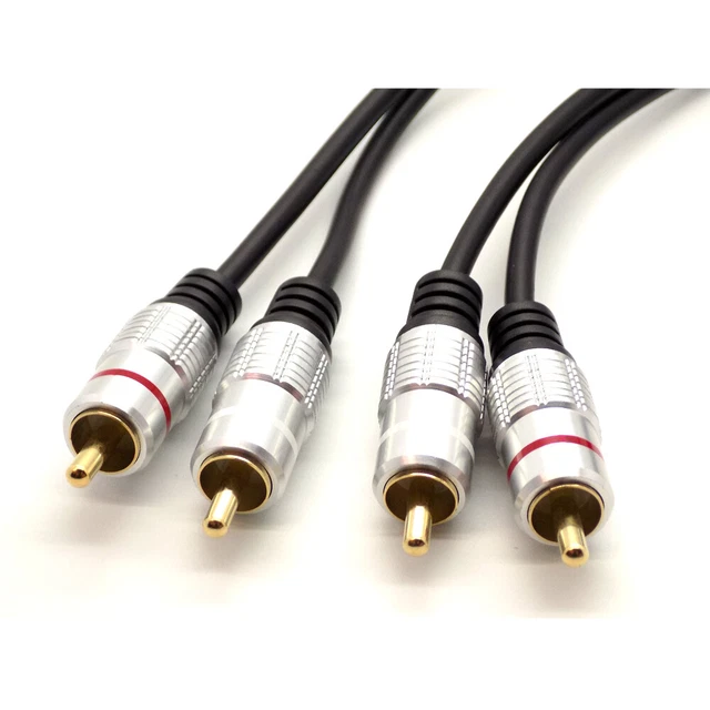 5m PRO 2x RCA Twin PHONO Audio Cable 24k Gold OFC Lead Male Plug to Plug