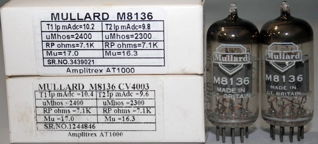 M8136 CV4003 ECC82 Mullard 1960s Blur Glass Gt.Britain Amplitrex Tested Qty 1 MP