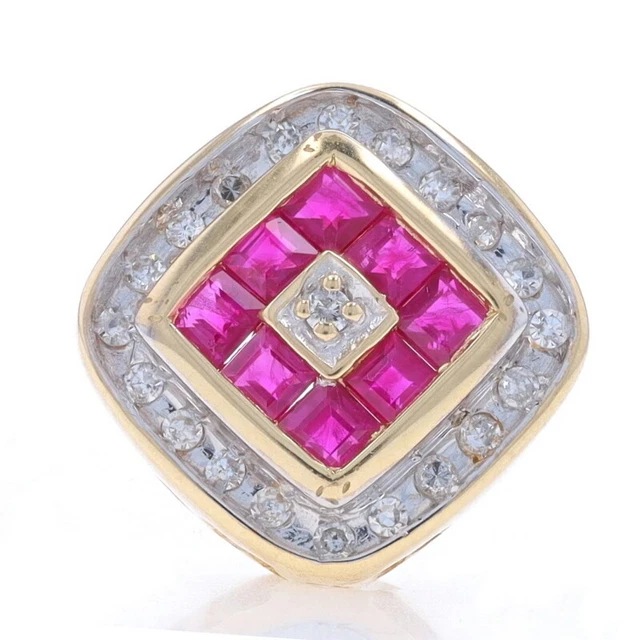 Pendentif En Or Jaune 18 Carats – Rectangulaire Avec Rubis Et Diamants – Neuf Sans Emballage
