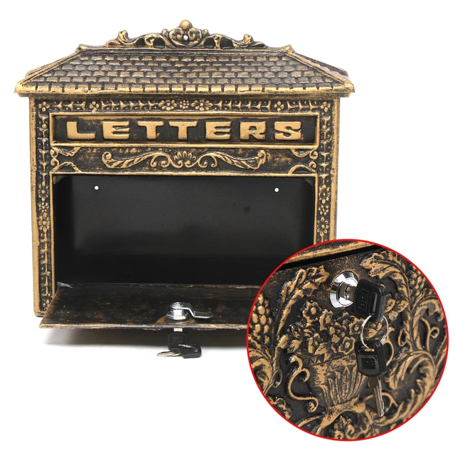 Post Box Cast Iron Bronze Large Letter Mailbox Wall Mounted Lockable Key Outdoor