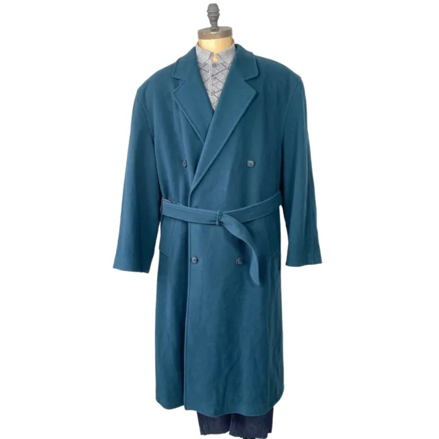 Manteau en Laine Et Cachemire Vintage Bleu Cerulean Croisé Hommes - Taille
