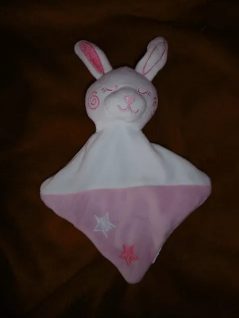 Doudou Plat Lapin Siplec  Rose Blanc Brodé Etoile 3 dispos