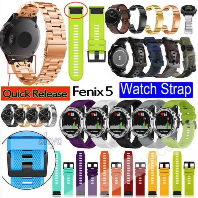 22mm Stainless Steel Silicone Quick Fit Watch Band Strap For Garmin Fenix 5 6 7