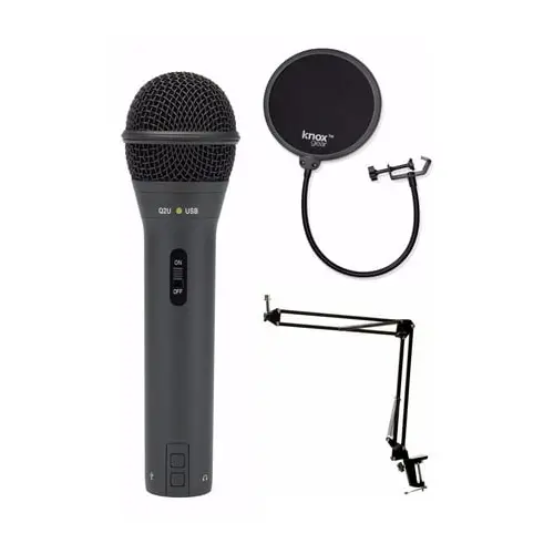 Samson Q2U Black Handheld Dynamic USB Microphone with Boom Arm and Pop Filter