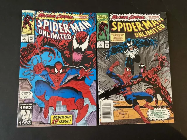 Spider-Man Unlimited #1 #2 - Marvel 1993 1st App Shriek - Maximum Carnage Venom