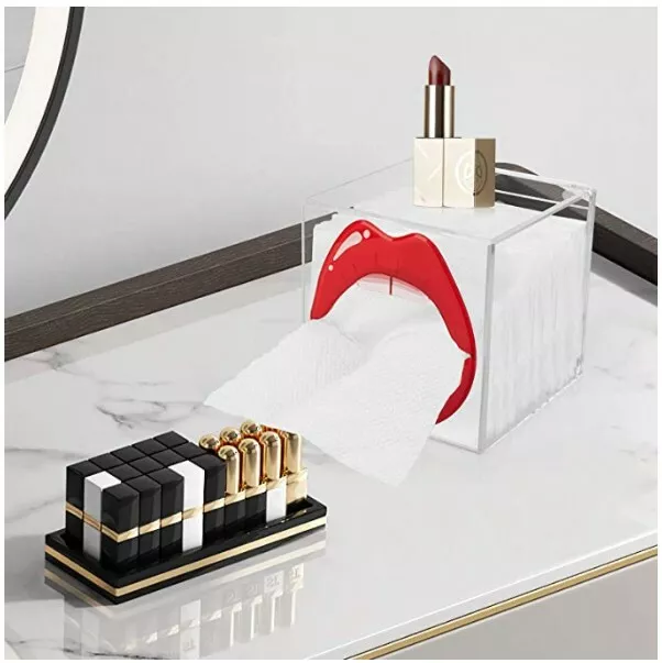 Clear Square Acrylic Red Lips Tissue Box