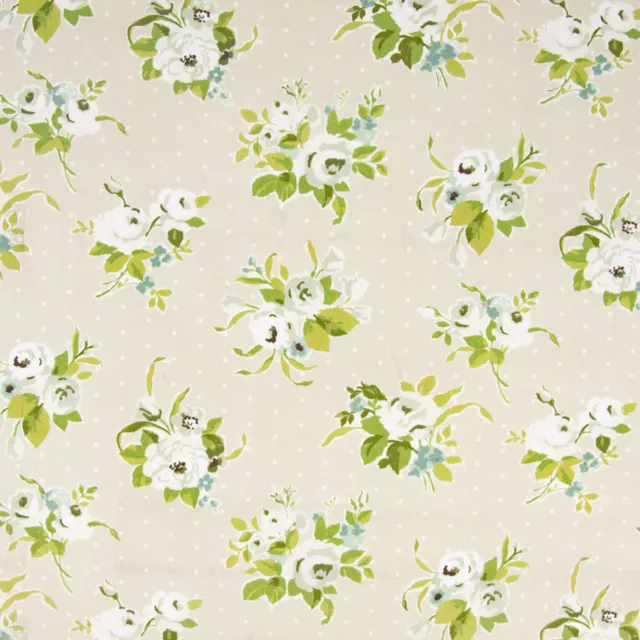 Tela Decorativa Tela de Algodón Rosas Puntos Beige Verde Blanco 1,38m Ancho