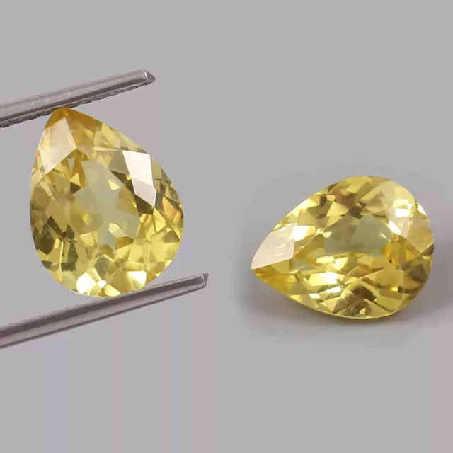 Par a juego de piedras preciosas sueltas corte pera de zafiro amarillo natural de Ceilán 14x12 mm