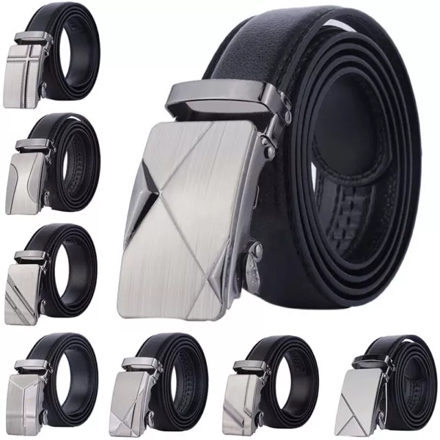Automatic Buckle Belt Men's Leather Belt Business Fashion Belts Black 110cm-YB