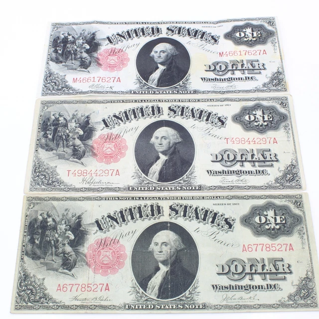 1917 U.S. $1 Large Legal Tender Sawhorse One Dollar Note  Lot of 3 #C313-3