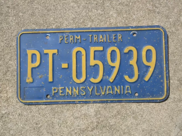 Pennsylvania Perm Trailer License Plate PA Penna Permanent PT 05939