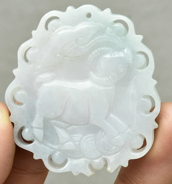 5CM Natural Emerald Jade Jadeite Carve 12 Zodiac Niu Cow Ox Amulet Pendant