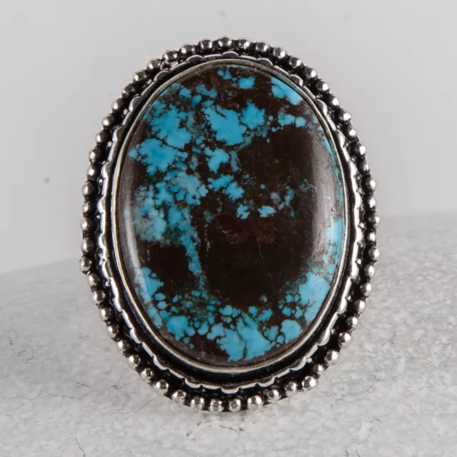 Wunderschöner, großer Silber Ring, 925, Türkis aus Tibet, Cabochon, Größe: 55