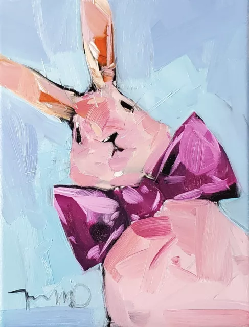 JOSE TRUJILLO Oil Painting IMPRESSIONISM Collectible ORIGINAL Bunny Pink Bow nr