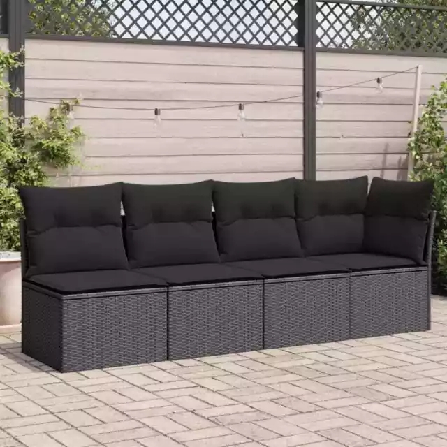 Gartensofa mit Kissen 4-Sitzer Schwarz Poly Rattan