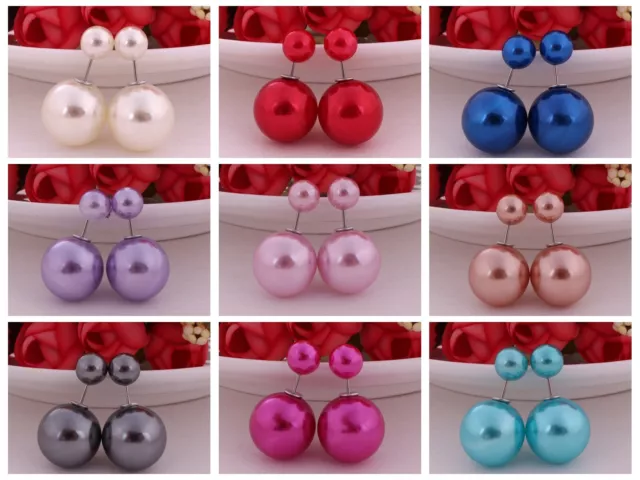 10 Pairs Fashion Pearl Double Side Two Ball Front and Back Post Earring Ear Stud