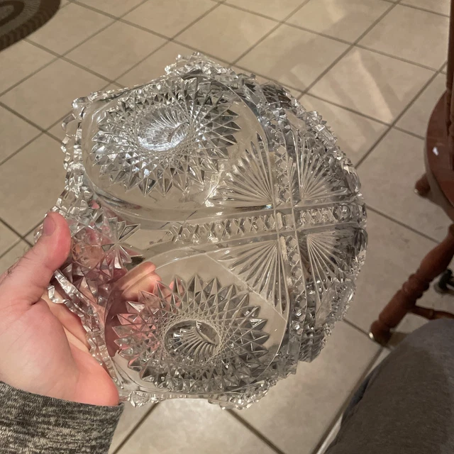 Vintage American Brilliant Cut Glass Bowl Beautiful Heavy Great Condition 10” 4