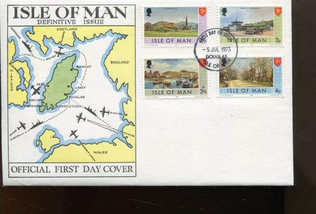 Isle of Man First Day Cover - Definitive Issue 1973 #4 +Insert