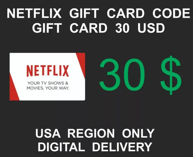 Netflix Prepaid Gift Card Key Service, USA Region Only, 30 USD Credit