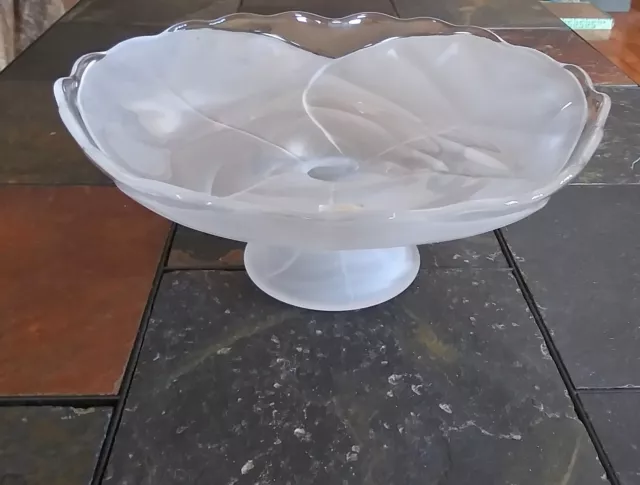 Rare Vintage Viking Mid Century Glass LARGE Leaf Console Compote Bowl w/ Sticker