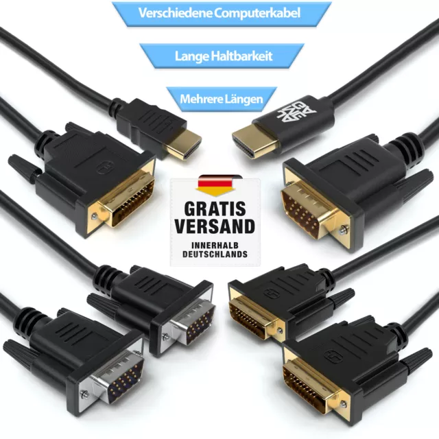 HDMI zu DVI - HDMI zu VGA - VGA zu VGA - DVI zu DVI - Adapterkabel Computerkabel