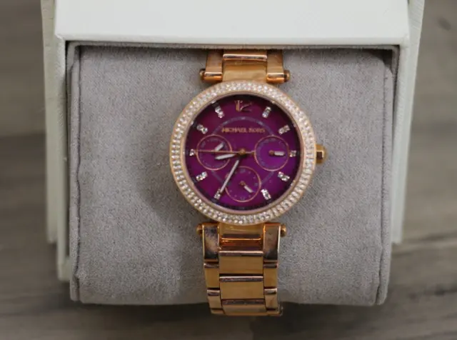Michael Kors Womens Mini Parker Rose Gold Pink Purple Dial Glitz Watch MK6403