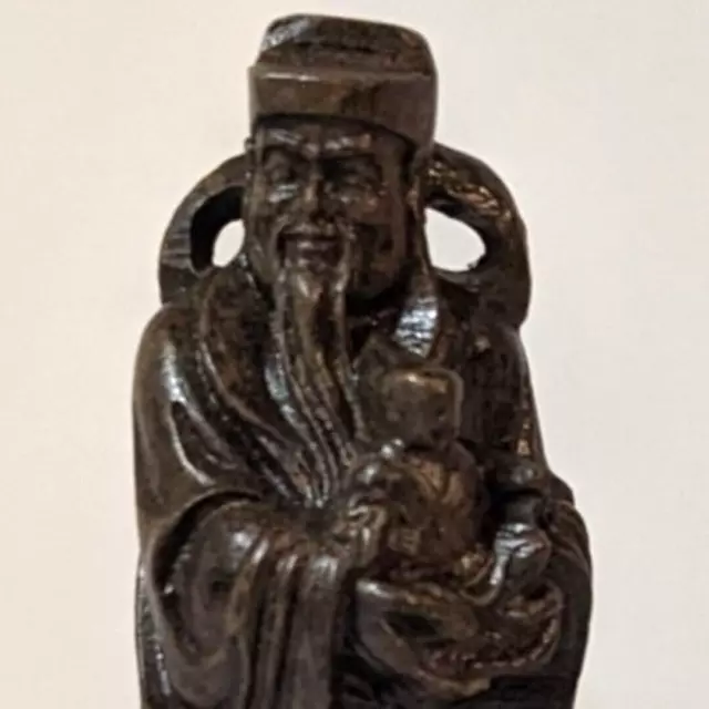 Chinese Wooden Old Man with Baby Statue Carved Wood Figure Sculpture Vintage Art 2