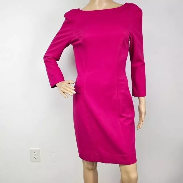 Diane Von Furstenberg Sheath Dress Knit Barbie Hot Pink Plunging Back Size 8