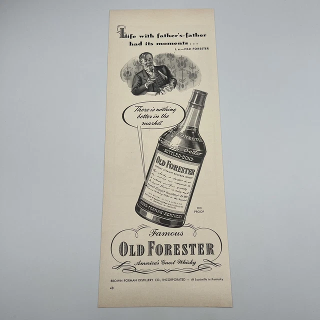 Old Forester Whisky 1941 Vintage Print Ad 5.5"x14" America's Guest Whisky