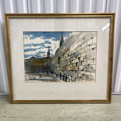 Vintage Watercolor With Ink Depicting The Wailing Wall19Th/20Th Century,Original