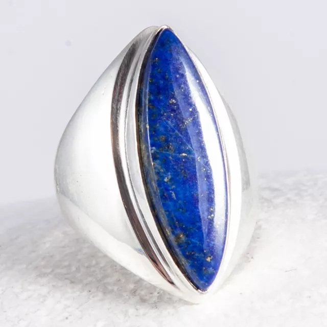 Silberring, Ring, 925 Sterlingsilber, Lapislazuli, groß, massiv, Marquise, Gr 61