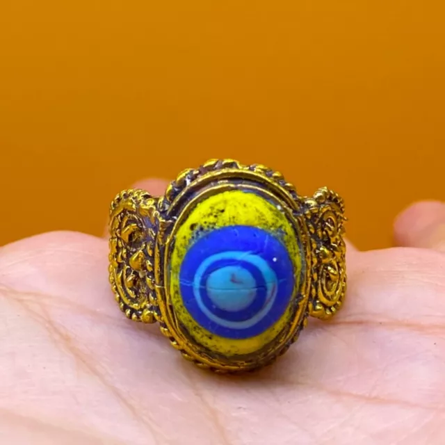 European Finds Ancient Roman Gold Gilding Mosiac Glass Ring  8.5 Us 2