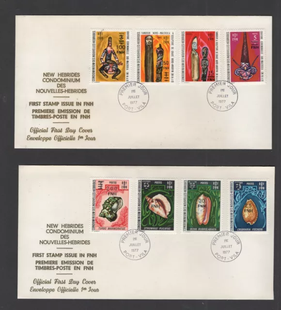 New Hebrides (French) #236-48  (1977 New Currency Overprint set) on 3 cachet FDC