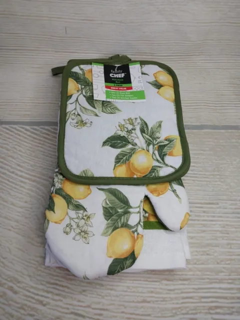 ¡Nuevo! Juego de cocina floral limones toallas portavasos horno mitt limón limonada