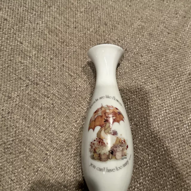 Vintage Holly Hobbie Porcelain Bud Vase 1977 Friends are like Flowers