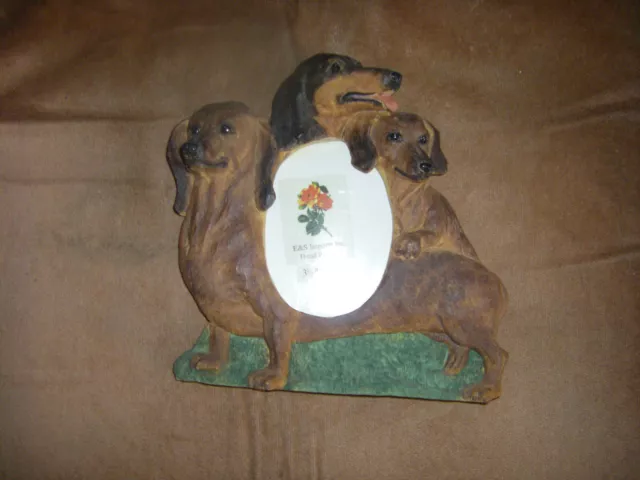 Textured picture frame E&S IMPORTS trio 3 dachshunds Red Black &Tan Handpainted