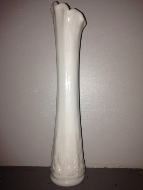 Westmoreland White Milk Glass Paneled Grape Tall Bud Vase 10" Tall
