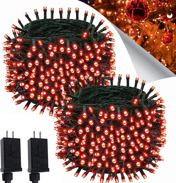 2PACK 164Ft 400 LED Extendable Red Christmas String Lights Indoor/Outdoor, Water